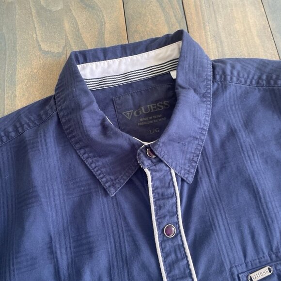 Guess Jeans Blue Short Sleeve Button Camp Western Shirt Slim Fit Mens Large (H6) - Picture 2 of 10